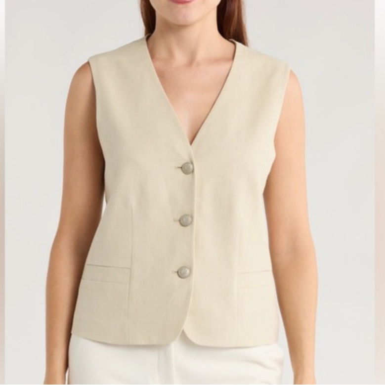 Nwt Rag & Bone Albany Cream Cotton And Linen Vest In Size Xs